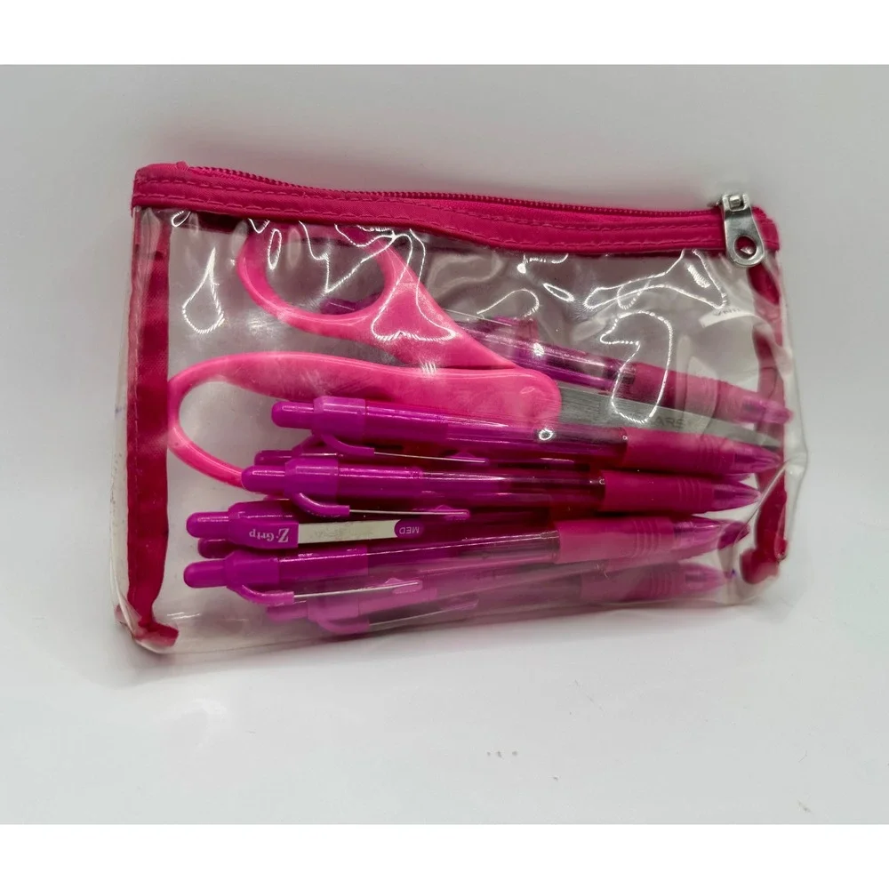 Pink Stationery Set - 12 Pink Zebra Z-Grip Ballpoint Pens Fiskars Scissors Pouch
